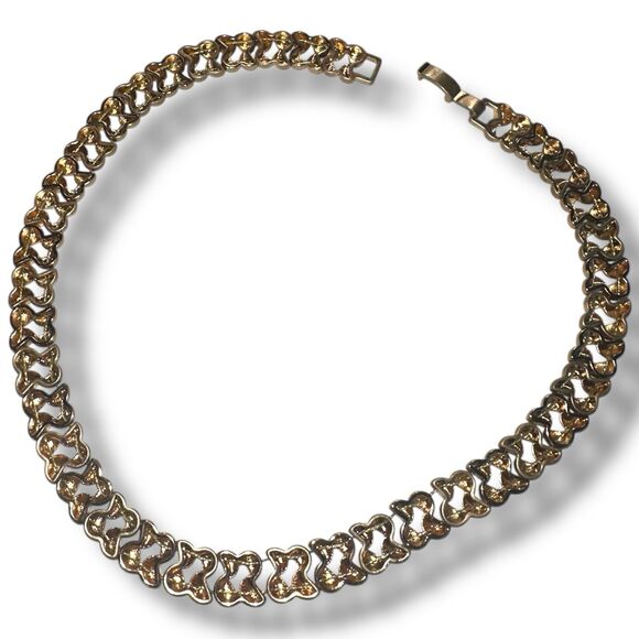Vintage Gold Tone Woven Link Collar Necklace 19” Choker Statement Retro Glam - Picture 3 of 12